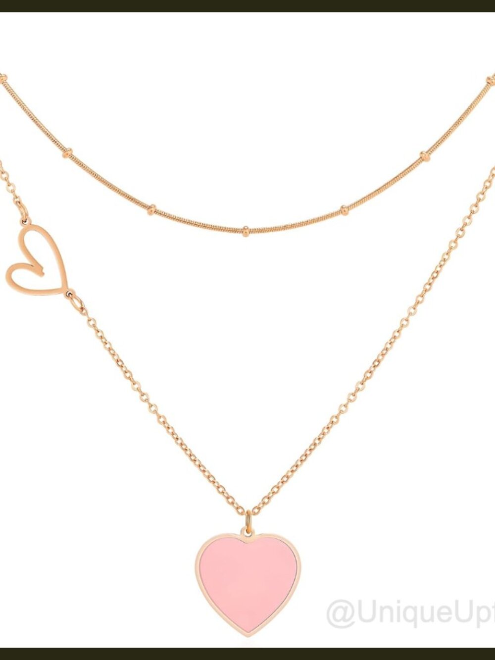 Layered Heart Pendant Necklace Rose Gold Plated Stainless Steel Women Jewelry
